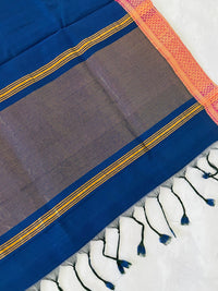 Thumbnail for Mangalgiri Handwoven Cotton Saree | Navy Blue | Ships from California