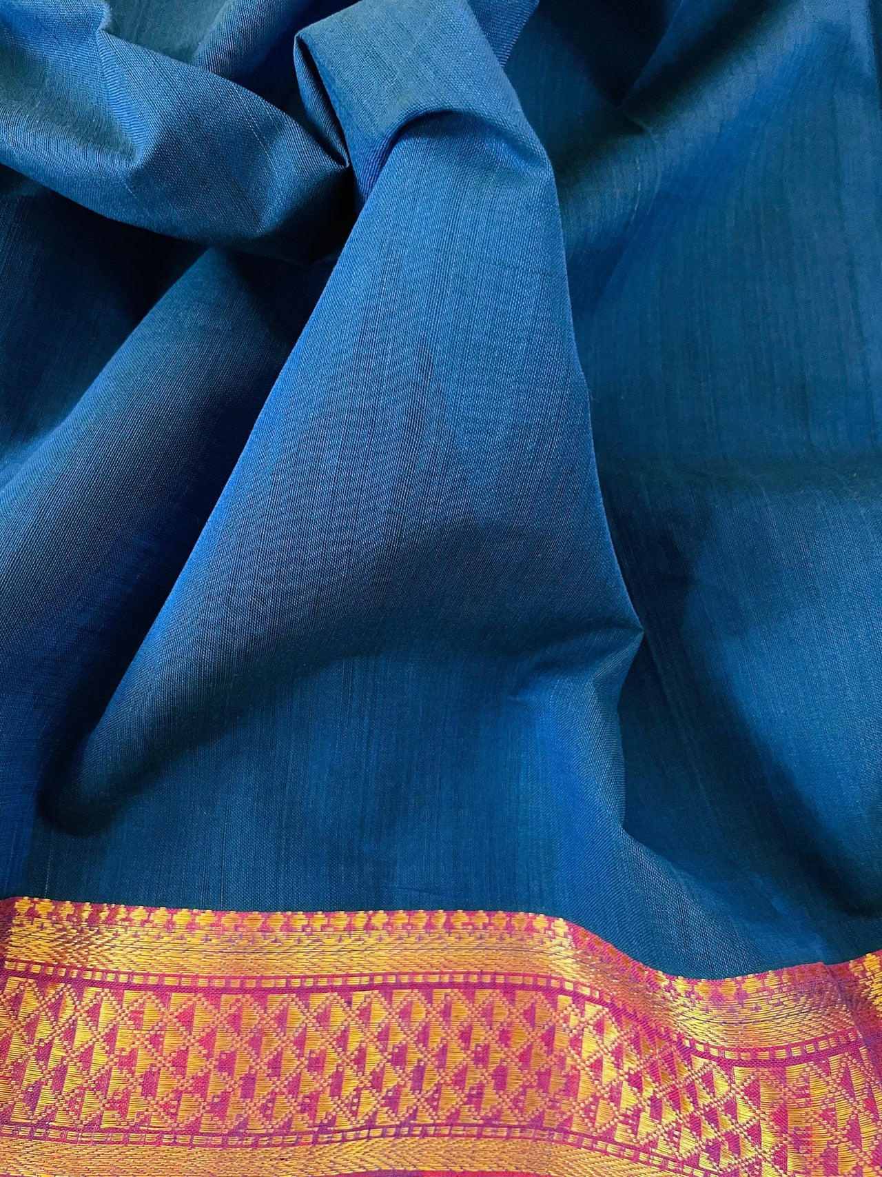 Mangalgiri Handwoven Cotton Saree | Navy Blue | Ships from California