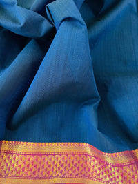 Thumbnail for Mangalgiri Handwoven Cotton Saree | Navy Blue | Ships from California