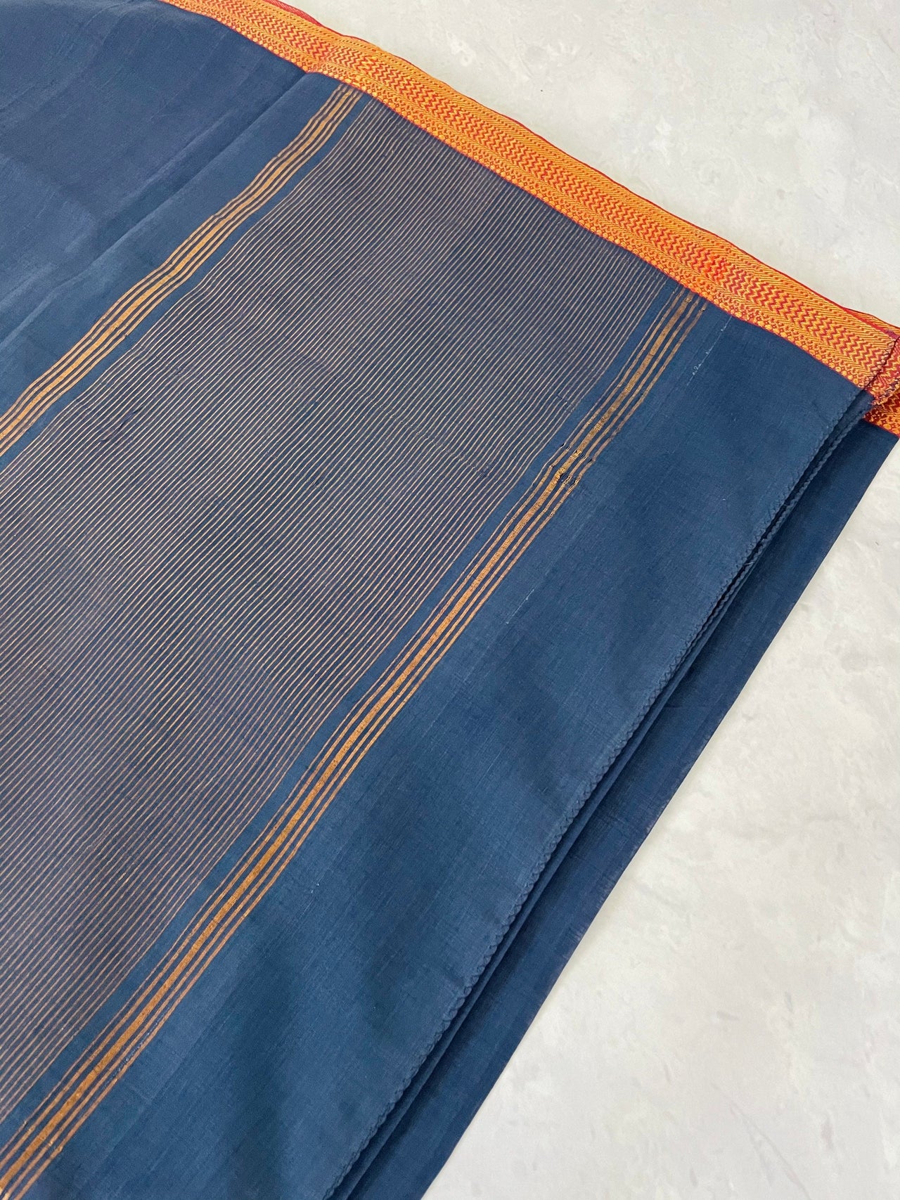 Mangalgiri Handwoven Cotton Saree | Blue & Maroon | Ships from California