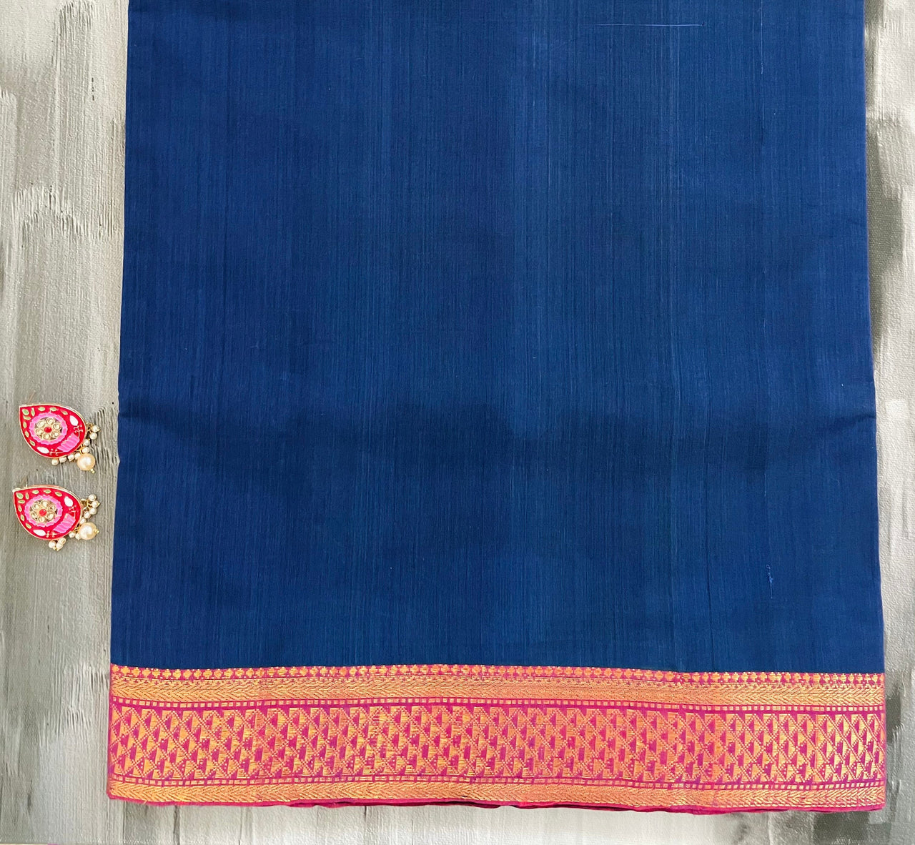 Mangalgiri Handwoven Cotton Saree | Navy Blue | Ships from California