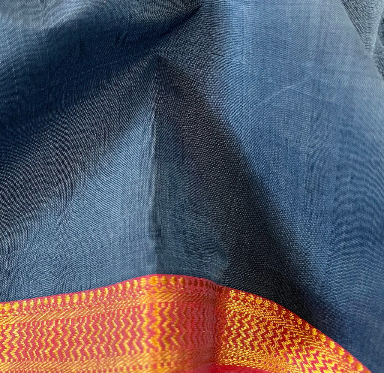 Mangalgiri Handwoven Cotton Saree | Blue & Maroon | Ships from California