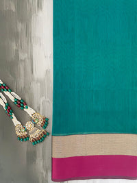 Thumbnail for Maheshwari Cotton Silk Saree | Handloom Mark | Green & Maroon | Ships from California