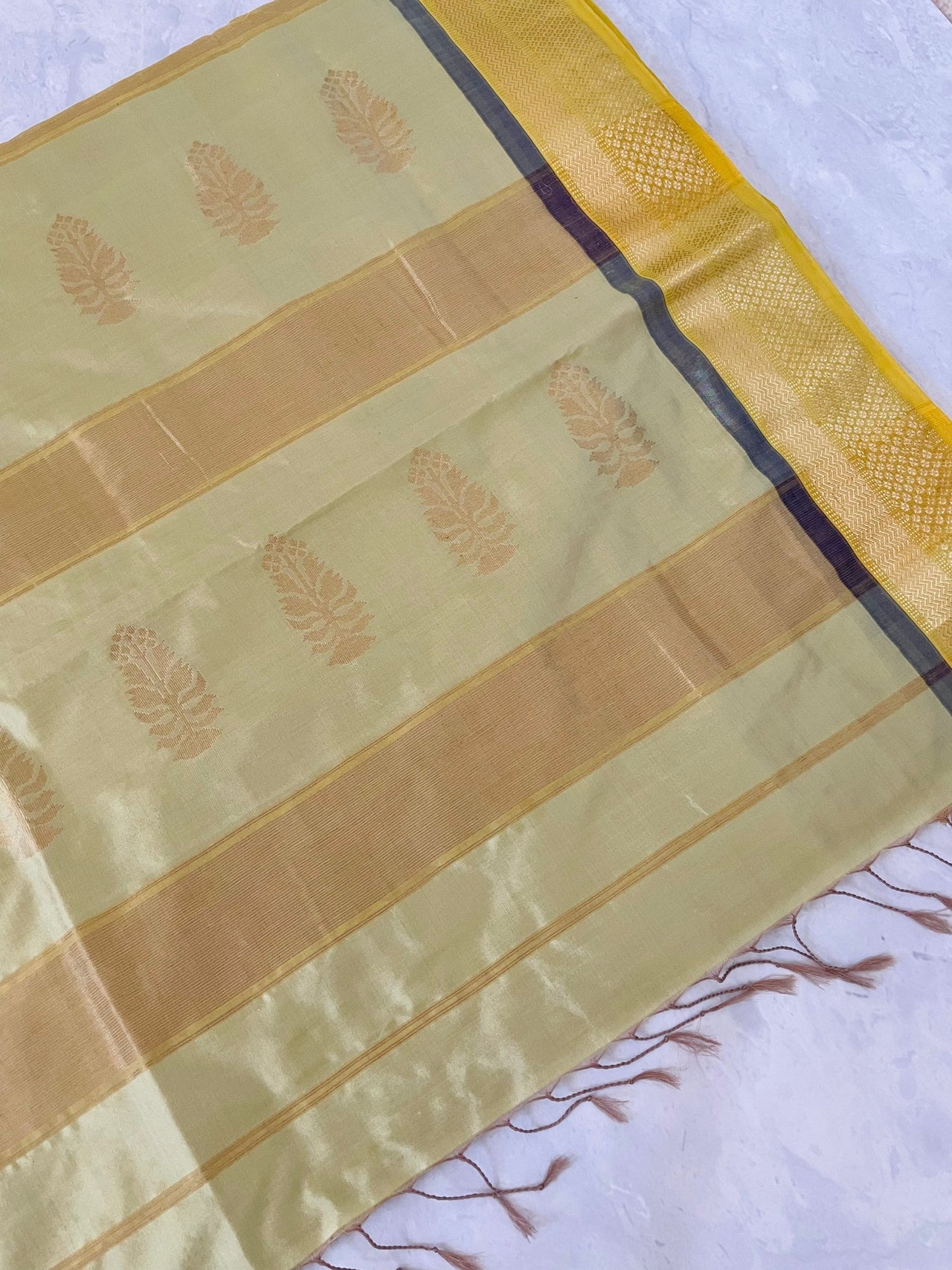 Maheshwari Pure Silk Saree | Handloom Mark | Light Green | Ships from California