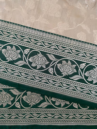 Thumbnail for Banarasi Katan Silk Saree with Contrast Border | Cream & Dark Green |  Handwoven | Silk Mark | Ships from California