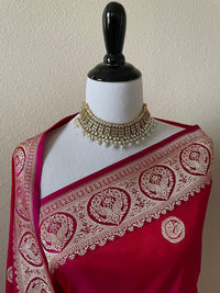 Thumbnail for Banarasi Katan Silk Saree | Red & Pink (Dual Shade) |  Handwoven | Silk Mark | Ships from California