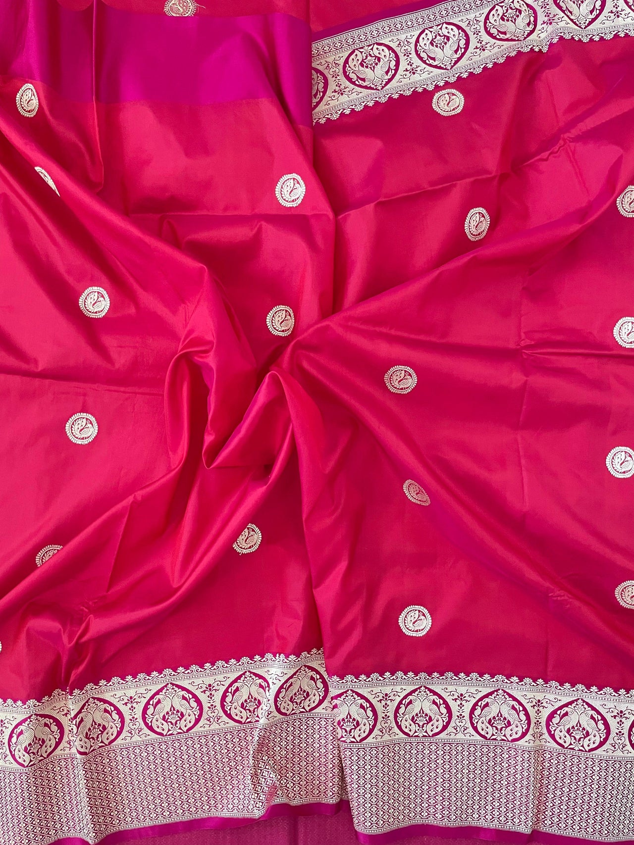 Banarasi Katan Silk Saree | Red & Pink (Dual Shade) |  Handwoven | Silk Mark | Ships from California