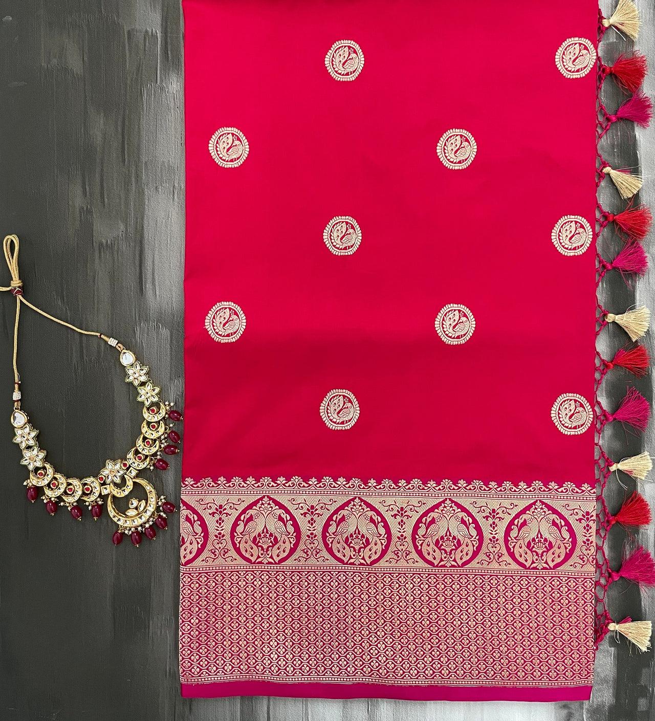 Banarasi Katan Silk Saree | Red & Pink (Dual Shade) |  Handwoven | Silk Mark | Ships from California