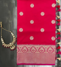 Thumbnail for Banarasi Katan Silk Saree | Red & Pink (Dual Shade) |  Handwoven | Silk Mark | Ships from California