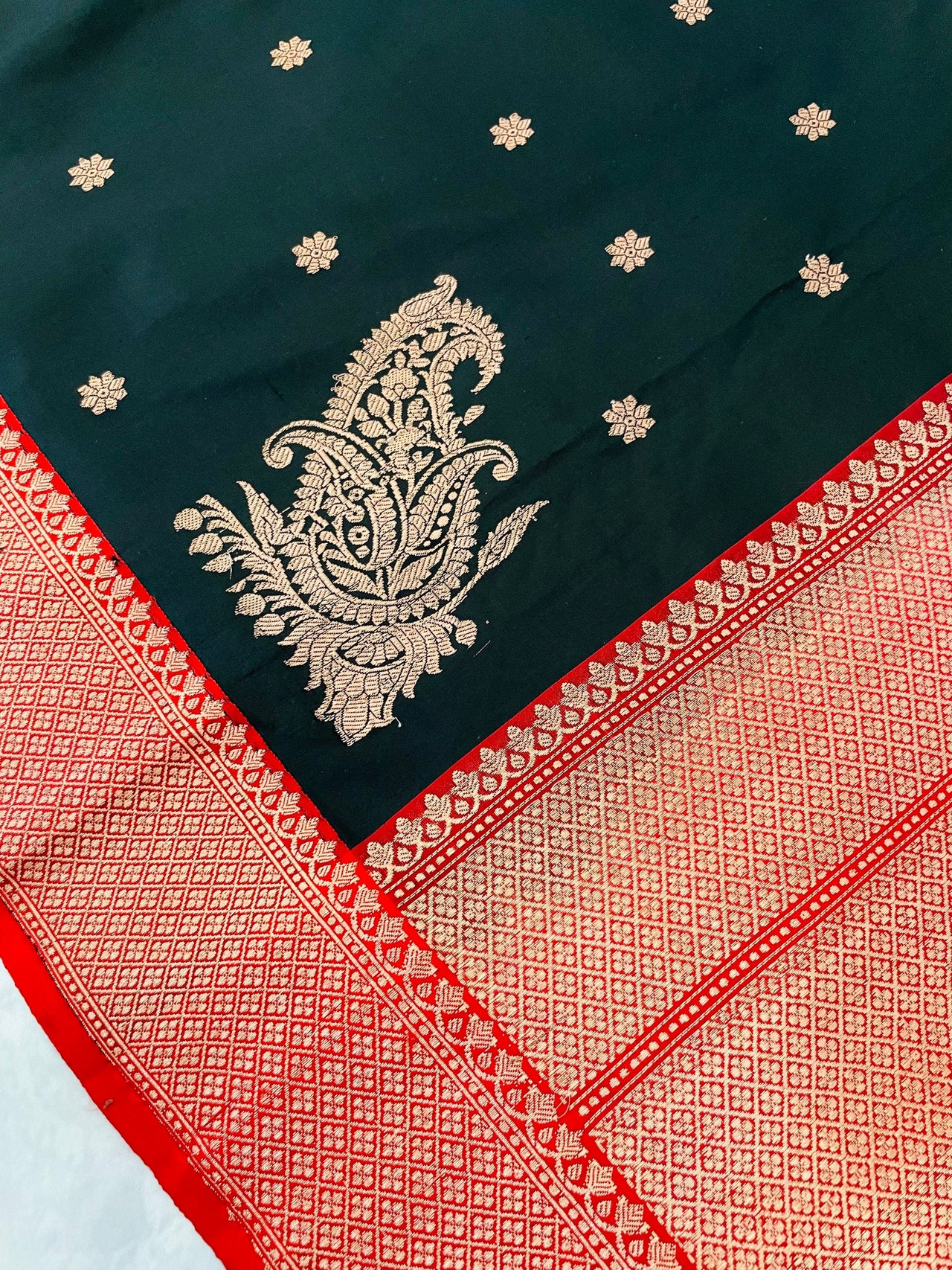 Banarasi Katan Silk Saree | Black & Red |  Handwoven | Silk Mark | Ships from California