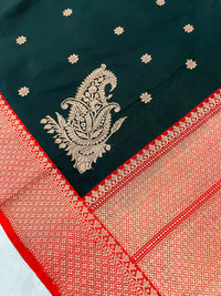 Thumbnail for Banarasi Katan Silk Saree | Black & Red |  Handwoven | Silk Mark | Ships from California