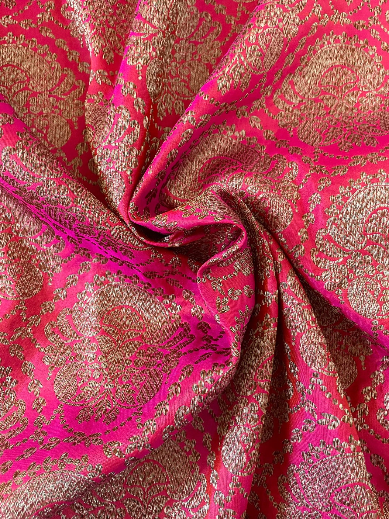 Banarasi Katan Silk Saree | Pink with Orange Cross Shade | Antique Zari | Handwoven | Silk Mark | Ships from California