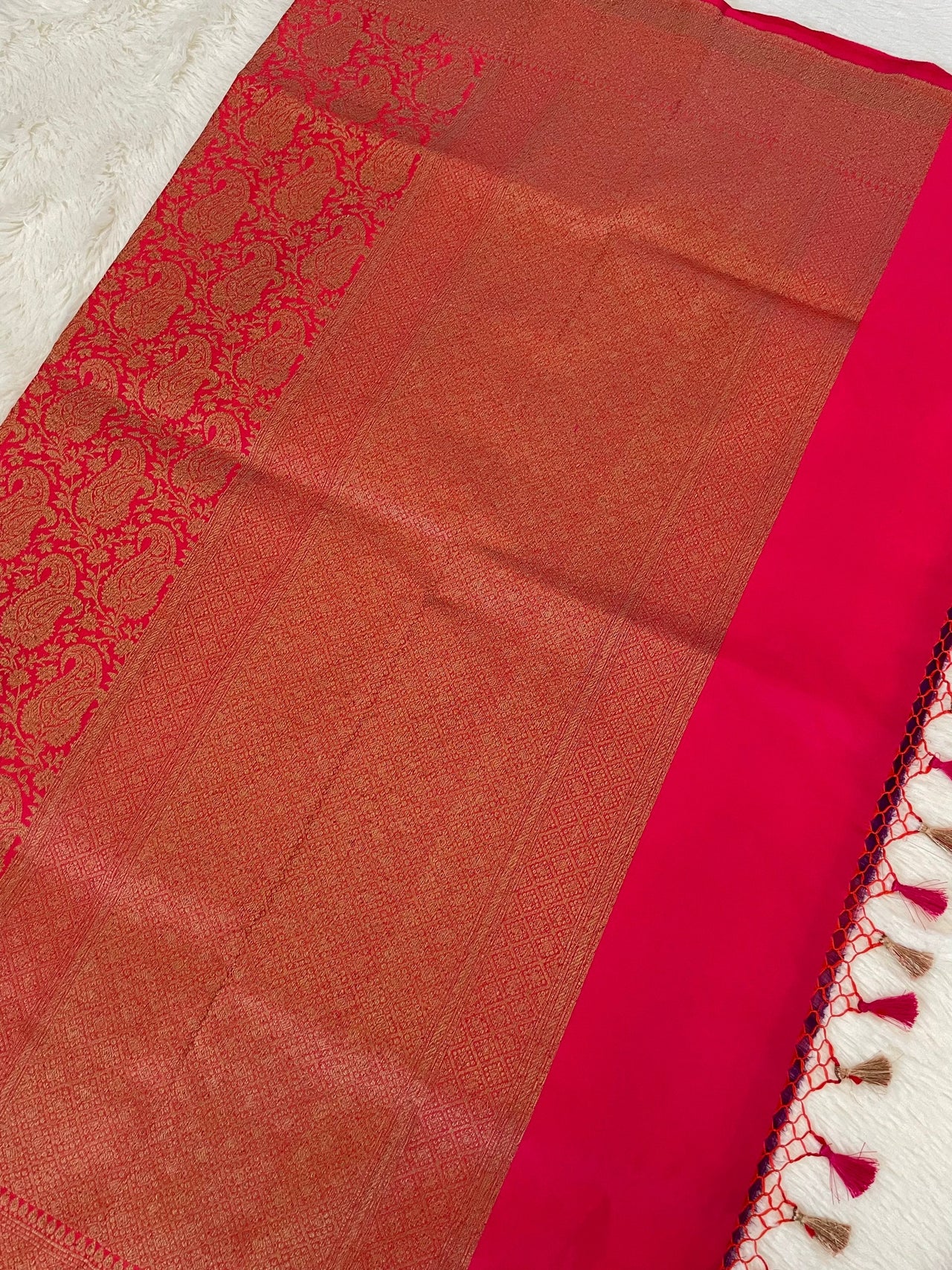 Banarasi Katan Silk Saree | Magenta or Rani Pink | Antique Zari | Handwoven | Silk Mark | Ships from California