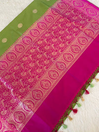 Thumbnail for Banarasi Katan Silk Saree | Light Green and Rani/Bright Pink | Handwoven | Silk Mark | Ships from California