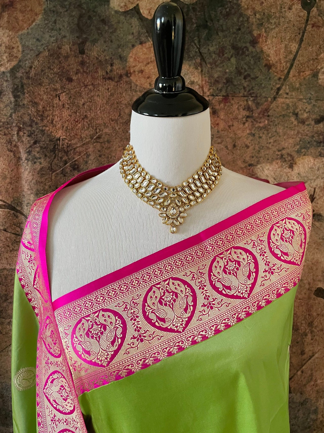 Banarasi Katan Silk Saree | Light Green and Rani/Bright Pink | Handwoven | Silk Mark | Ships from California