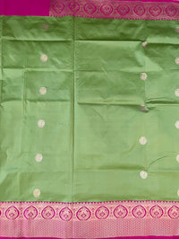 Thumbnail for Banarasi Katan Silk Saree | Light Green and Rani/Bright Pink | Handwoven | Silk Mark | Ships from California