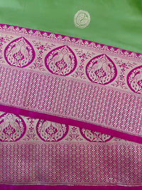 Thumbnail for Banarasi Katan Silk Saree | Light Green and Rani/Bright Pink | Handwoven | Silk Mark | Ships from California