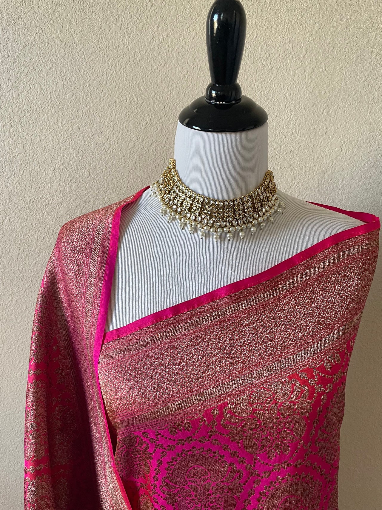 Banarasi Katan Silk Saree | Pink with Orange Cross Shade | Antique Zari | Handwoven | Silk Mark | Ships from California