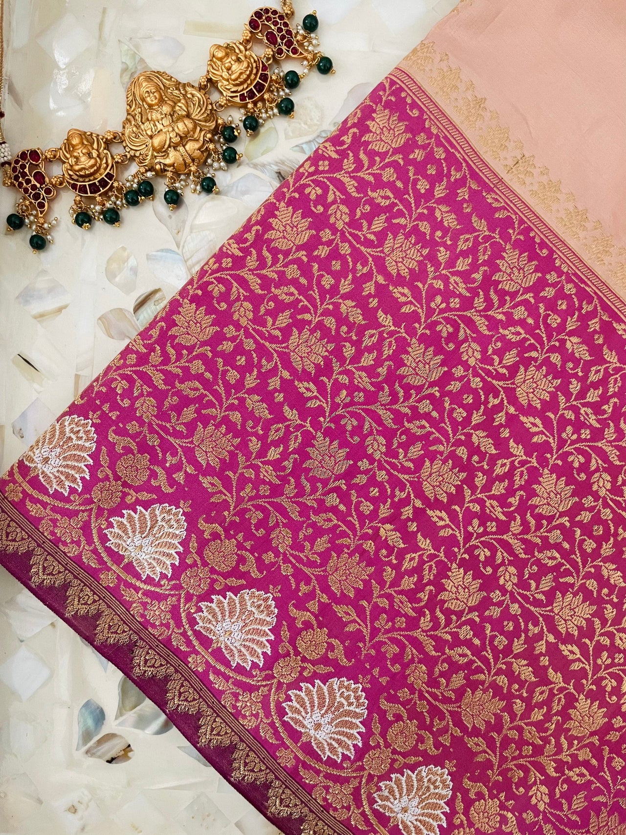 Banarasi Katan Pure Tissue Silk Saree | Skirt Border | Pastel Pink Body | Handwoven | Silk Mark Certified | Ships from California