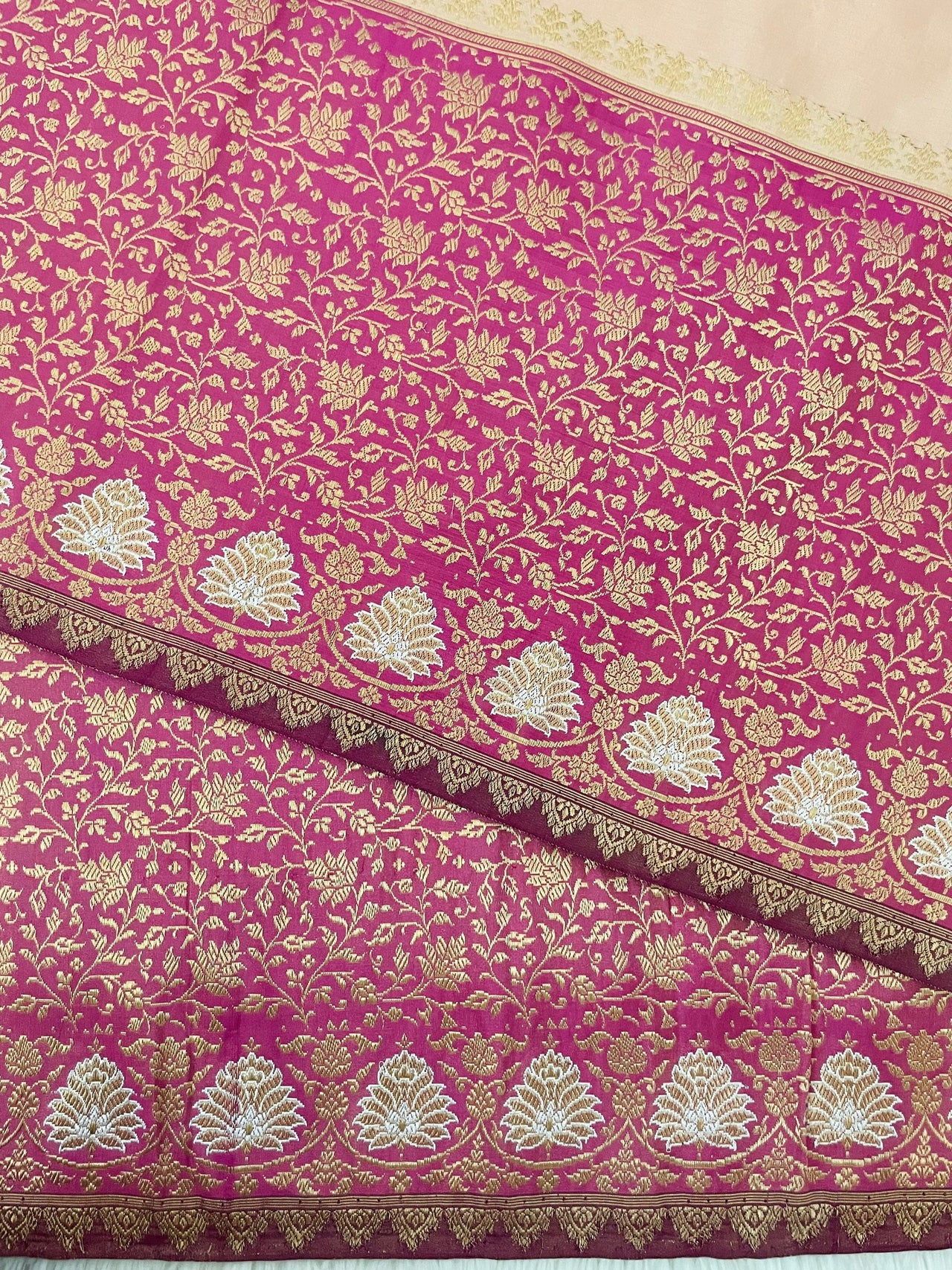 Banarasi Katan Pure Tissue Silk Saree | Skirt Border | Pastel Pink Body | Handwoven | Silk Mark Certified | Ships from California