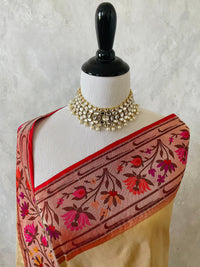 Thumbnail for Banarasi Katan Silk Paithani Saree | Beige & Red | Handwoven | Silk Mark Certified | Ships from California