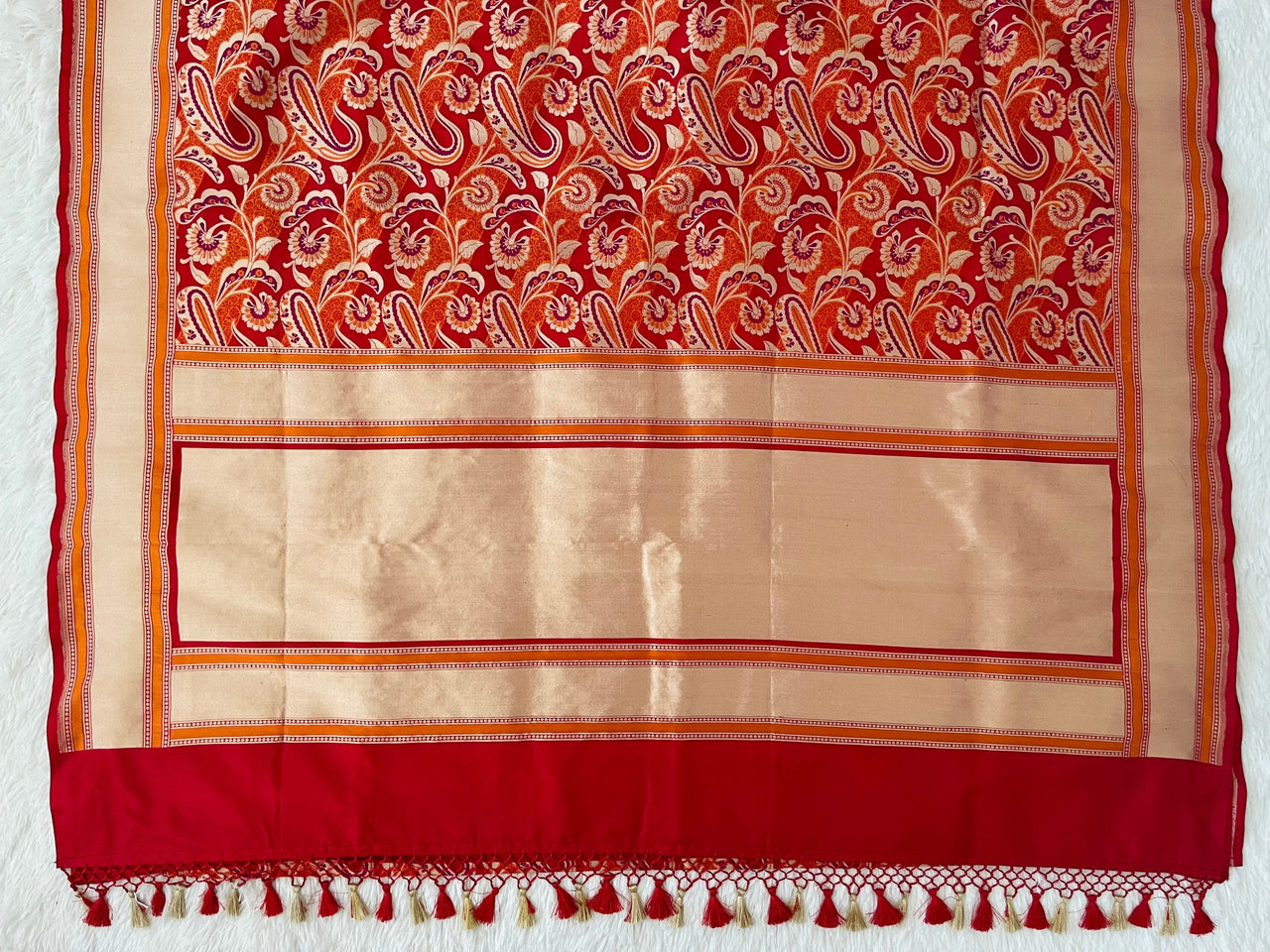 Banarasi Katan Silk Meenakari Saree | Red and Orange | Handwoven | Silk Mark Certified | Ships from California