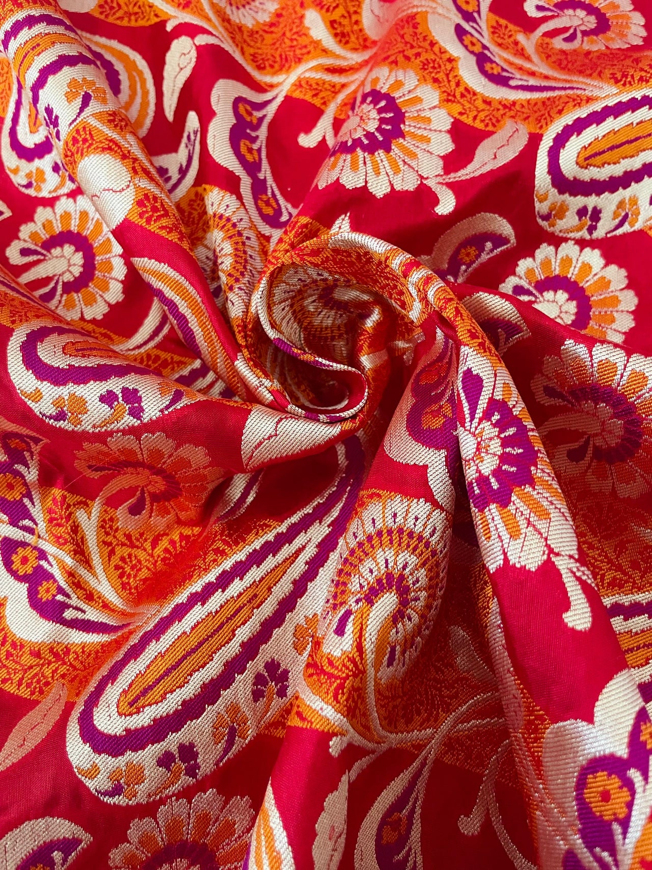 Banarasi Katan Silk Meenakari Saree | Red and Orange | Handwoven | Silk Mark Certified | Ships from California