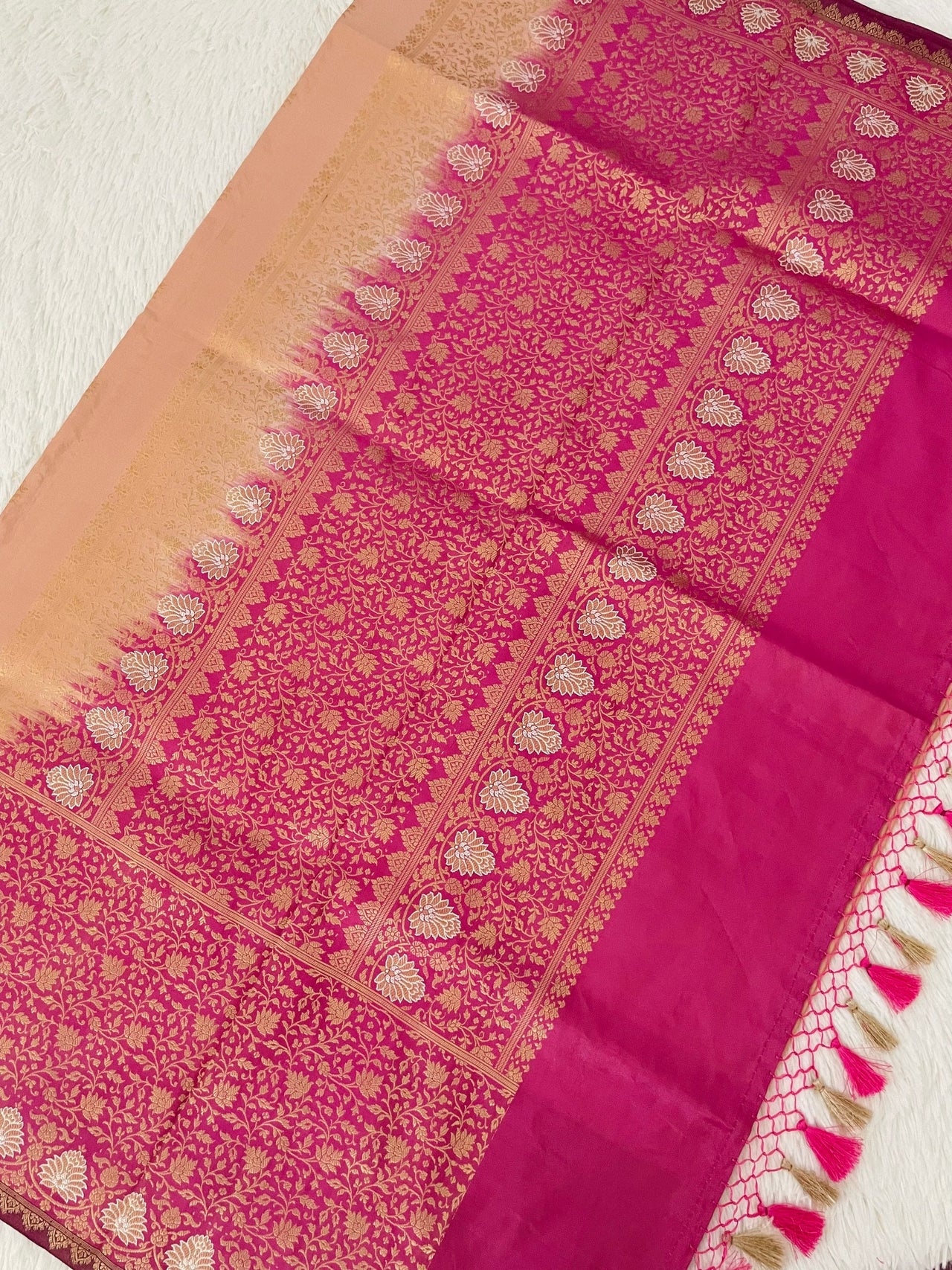 Banarasi Katan Pure Tissue Silk Saree | Skirt Border | Pastel Pink Body | Handwoven | Silk Mark Certified | Ships from California