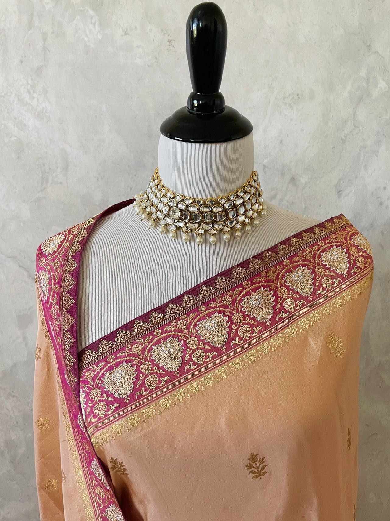 Banarasi Katan Pure Tissue Silk Saree | Skirt Border | Pastel Pink Body | Handwoven | Silk Mark Certified | Ships from California