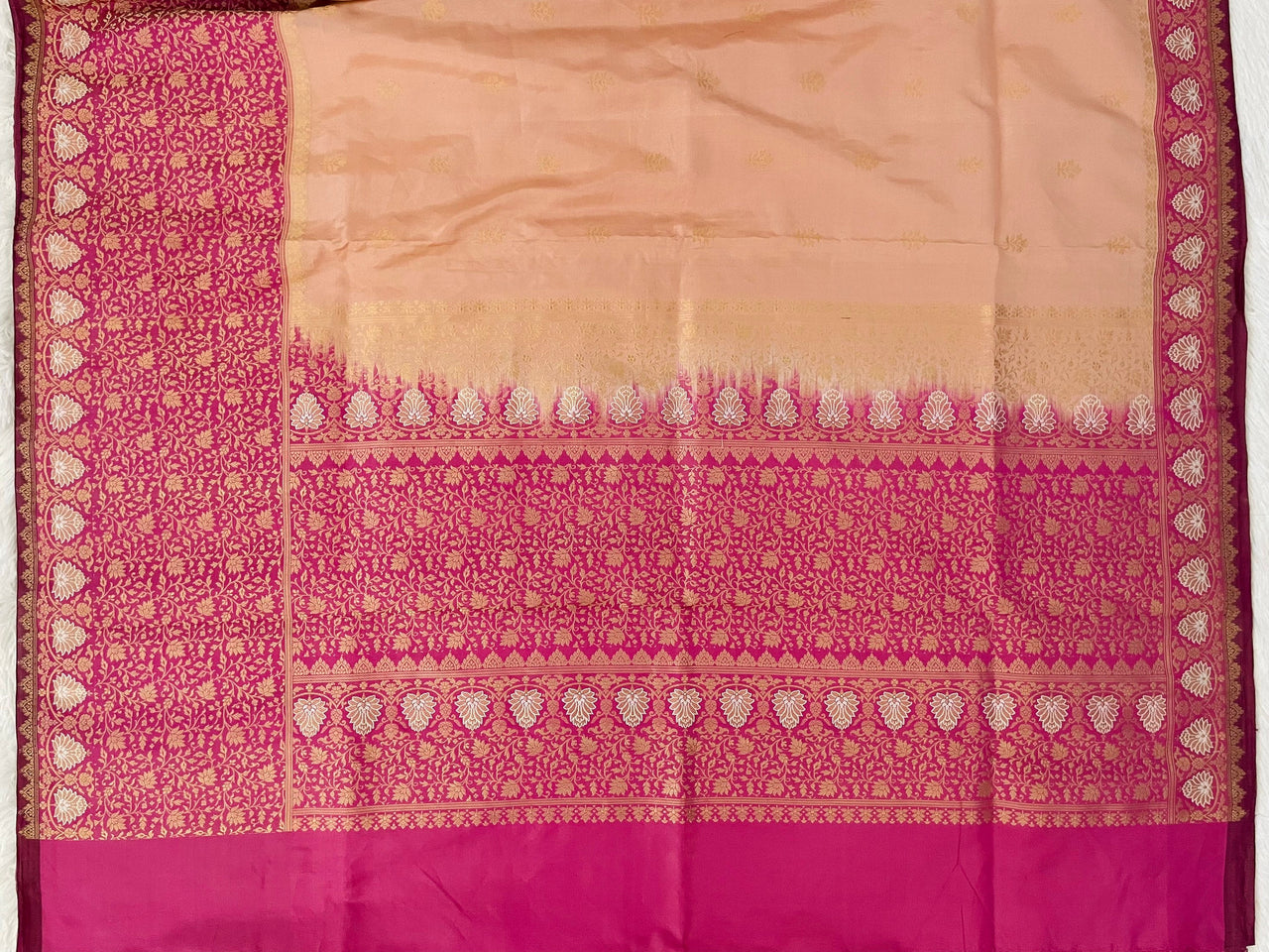 Banarasi Katan Pure Tissue Silk Saree | Skirt Border | Pastel Pink Body | Handwoven | Silk Mark Certified | Ships from California