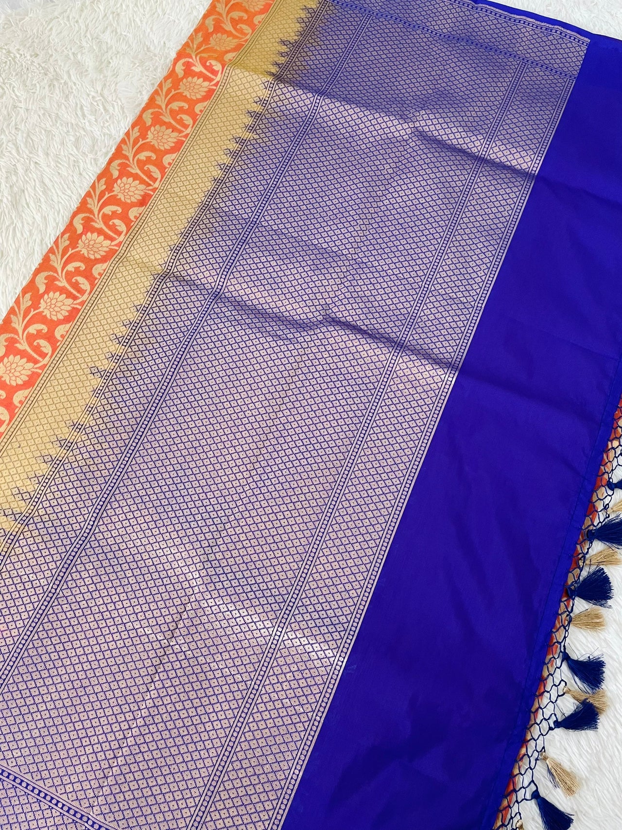 Banarasi Katan Pure Silk Saree | Pink-Orange | Skirt Border | Handwoven | Ships from California