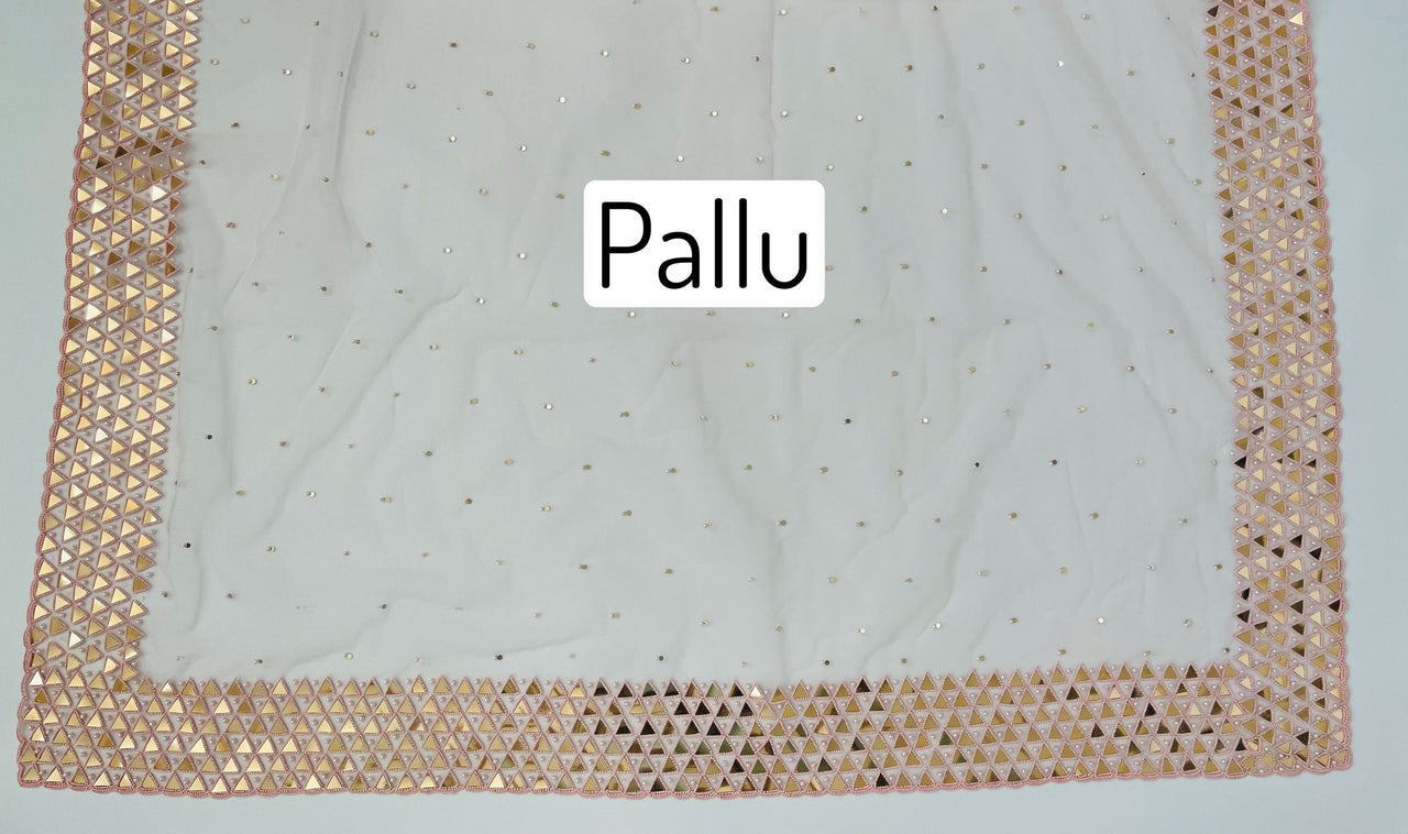 Handmade Premium Net Fabric Saree | Pastel Pink | Hand Embroidery | Ships from California