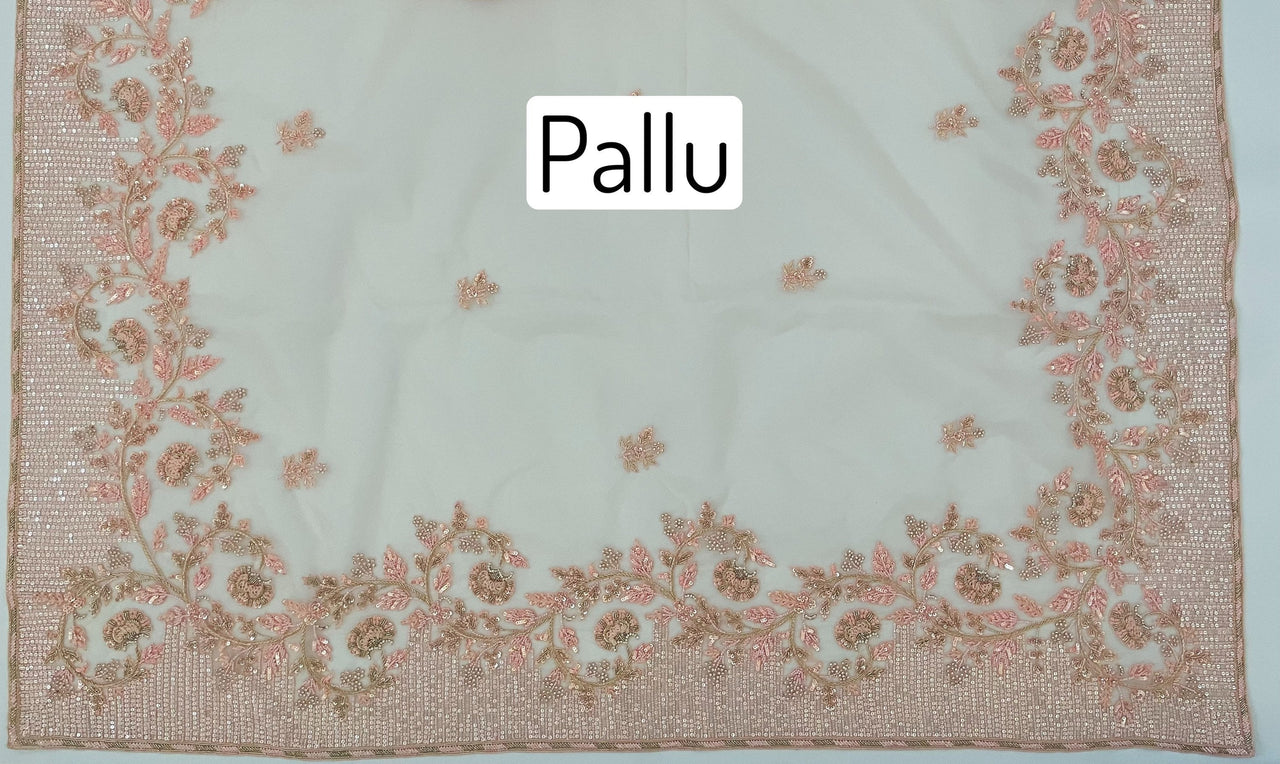 Handmade Premium Organza Saree | Light Pink & Light Peach Mix| Hand Embroidery | Ships from California