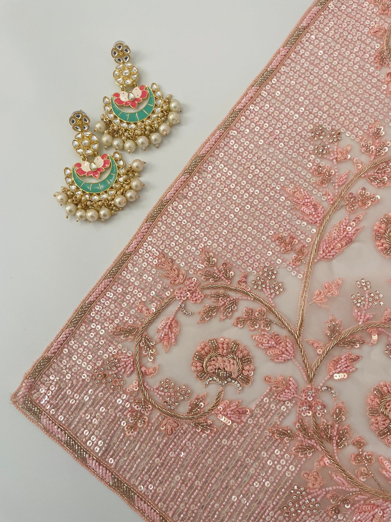 Handmade Premium Organza Saree | Light Pink & Light Peach Mix| Hand Embroidery | Ships from California