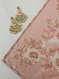 Thumbnail for Handmade Premium Organza Saree | Light Pink & Light Peach Mix| Hand Embroidery | Ships from California