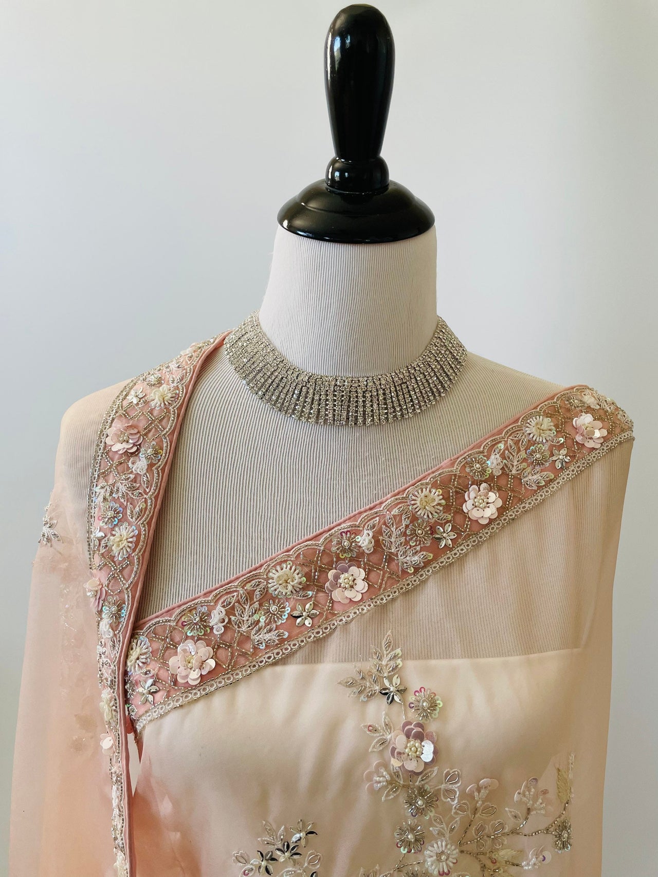 Handmade Premium Organza Saree | Shade of French Rose | Hand Embroidery | Ships from California