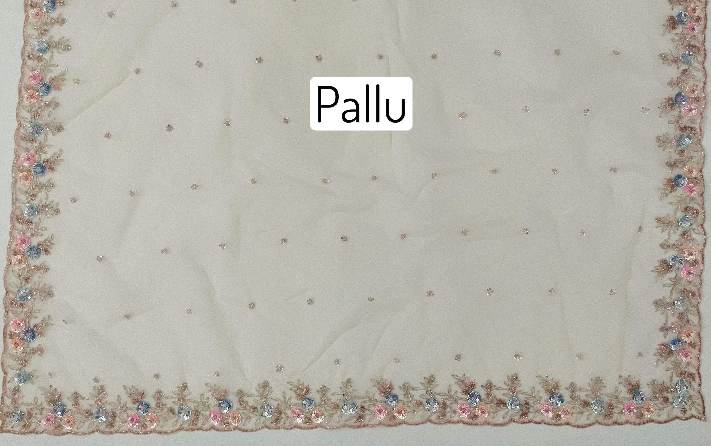 Handmade Premium Organza Saree | Pale Pink | Hand Embroidery | Ships from California