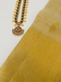 Thumbnail for Kanchipuram Tissue Silk Saree | Beige & Gold | Pure Zari | Pure Silk | Handwoven | Ships from California | Pushpam - ShopNaya Exclusive