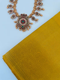 Thumbnail for Kanchipuram Tissue Silk Saree | Yellow Gold | Pure Zari | Pure Silk | Handwoven | Ships from California | Pushpam - ShopNaya Exclusive
