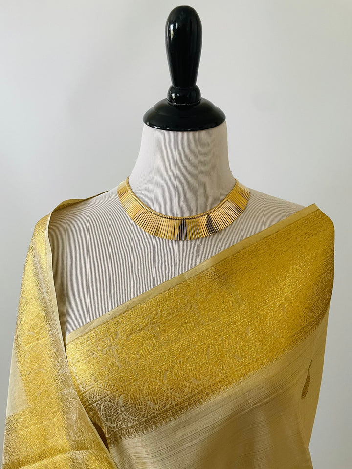 Buy online Pure Tissue Silk gold Zari woven Saree - Gold-AF922