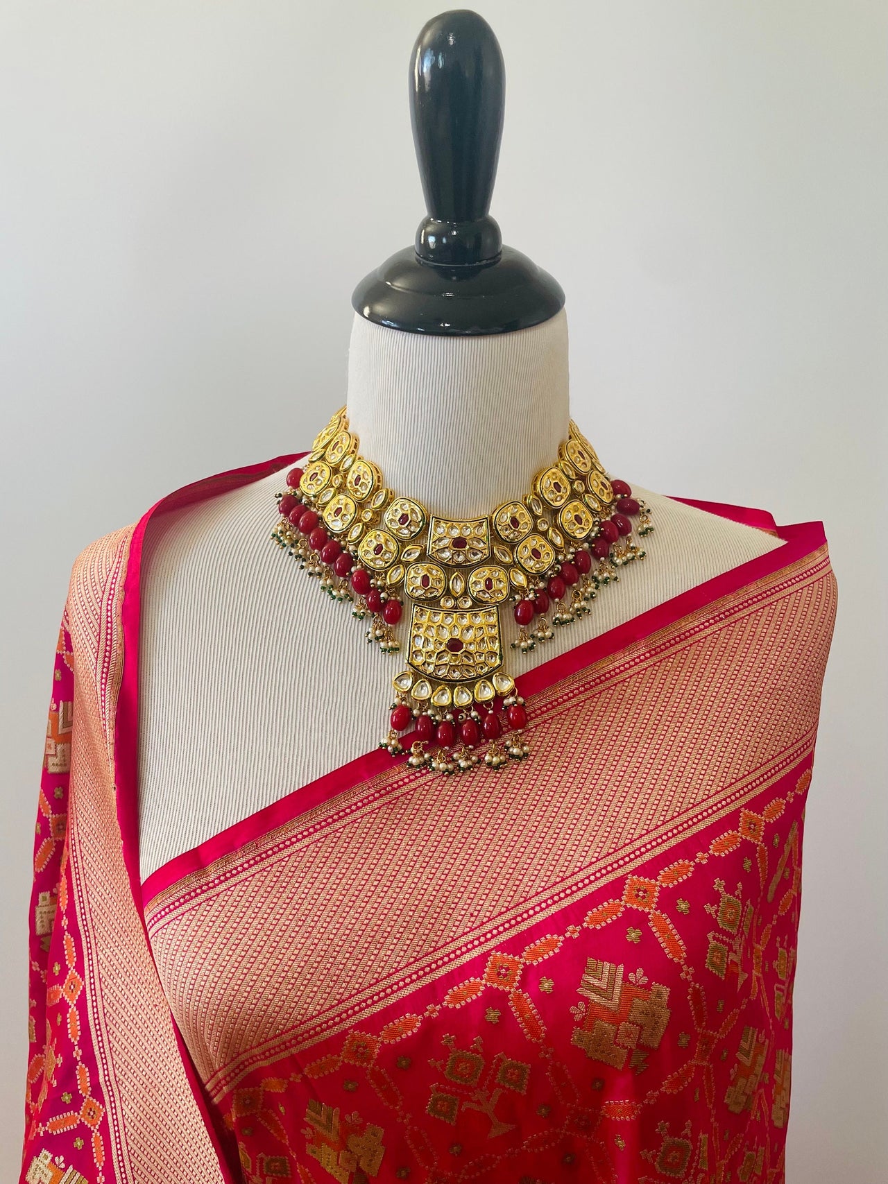 Banarasi Katan Silk Patola Saree | Rani Pink |  Gold Zari | Handwoven |  Silk Mark Certified | Ships from California