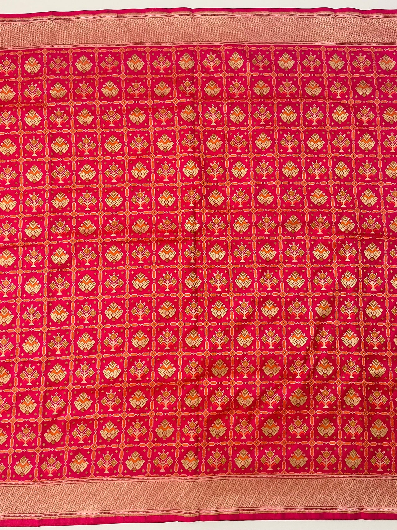 Banarasi Katan Silk Patola Saree | Rani Pink |  Gold Zari | Handwoven |  Silk Mark Certified | Ships from California