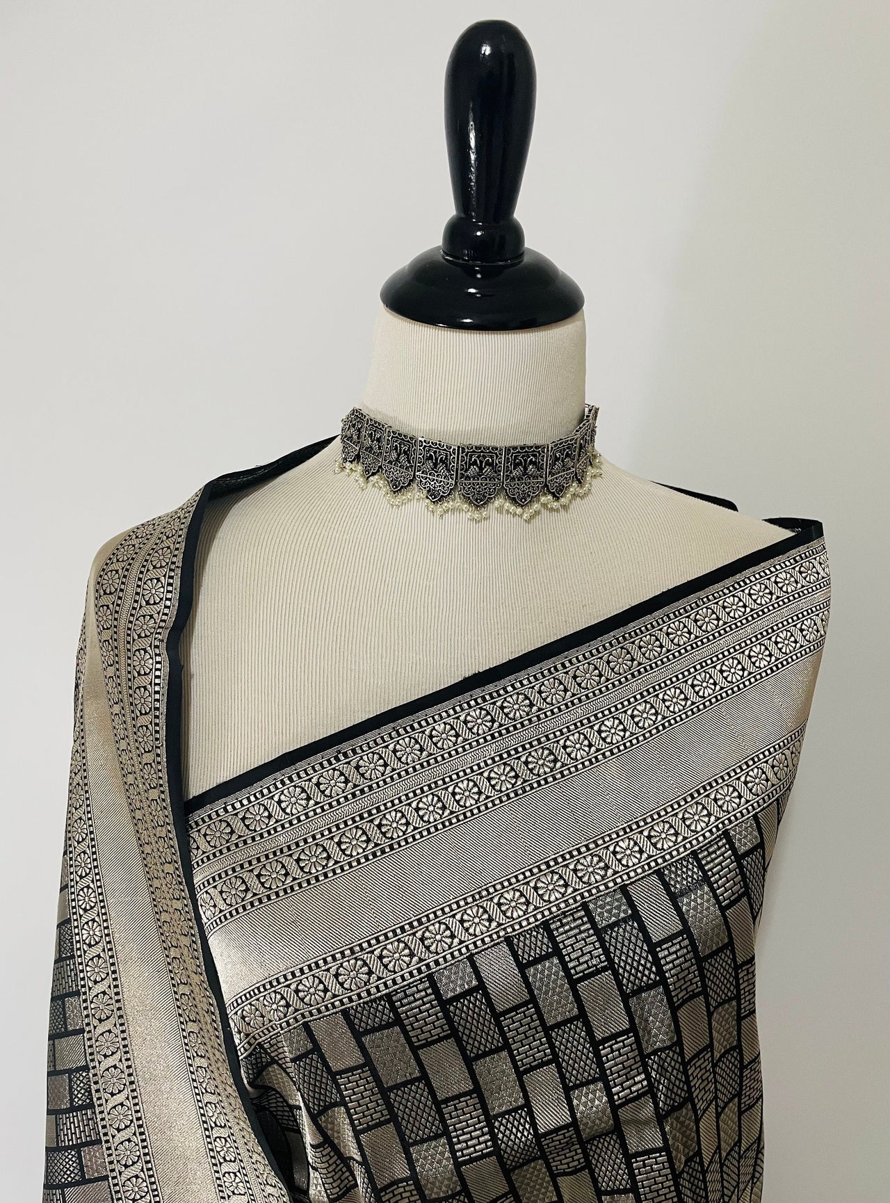 Banarasi Katan Silk Saree | Black & Silver |  Silver Zari | Handwoven |  Silk Mark Certified | Ships from California