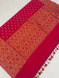 Thumbnail for Banarasi Katan Silk Meenakari Saree | Pink | Gold Zari & Thread Work | Handwoven | Silk Mark | Ships from California