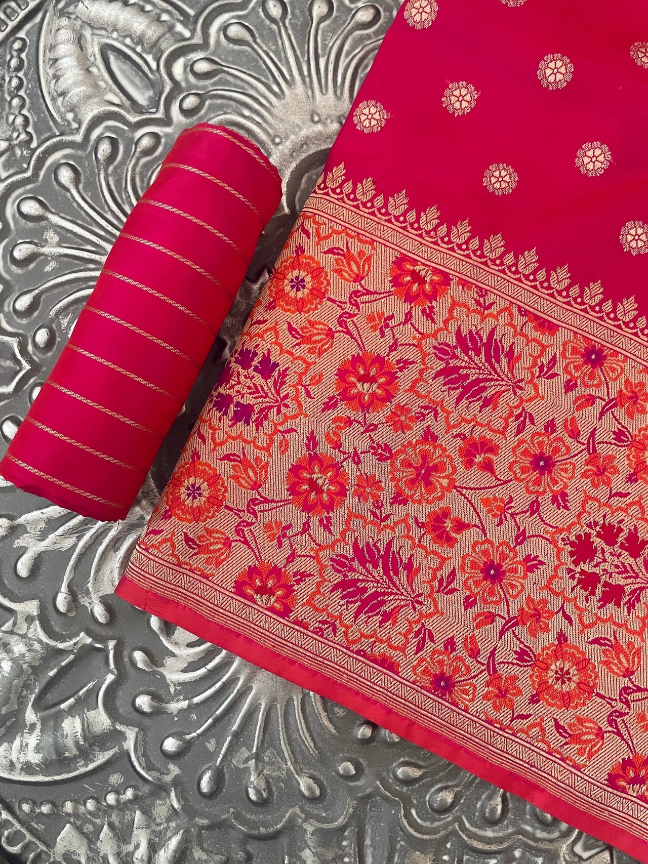 Banarasi Katan Silk Meenakari Saree | Pink | Gold Zari & Thread Work | Handwoven | Silk Mark | Ships from California