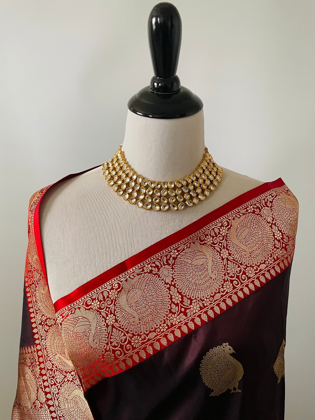 Banarasi Katan Silk Saree | Dark Brown | Gold Zari | Handwoven |  Silk Mark Certified | Ships from California