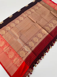 Thumbnail for Banarasi Katan Silk Saree | Dark Brown | Gold Zari | Handwoven |  Silk Mark Certified | Ships from California